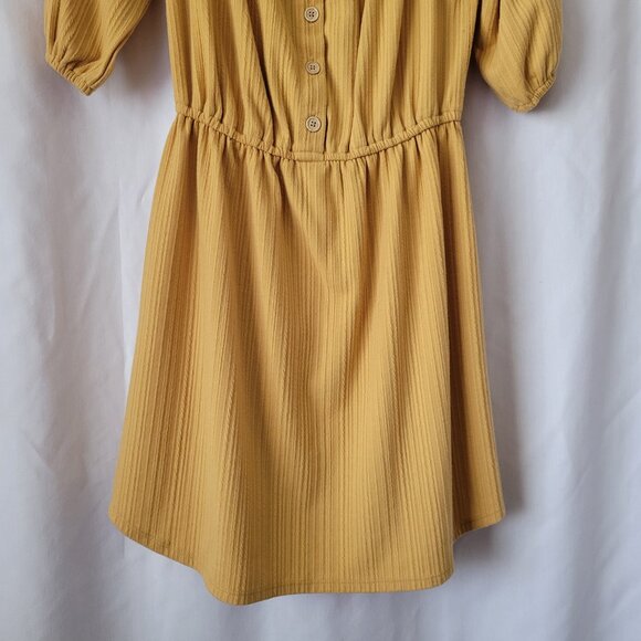 Maurice's Dress Peasant  BOHO Smocked Small Mustard Yellow Off Shoulder Unique - Picture 4 of 11